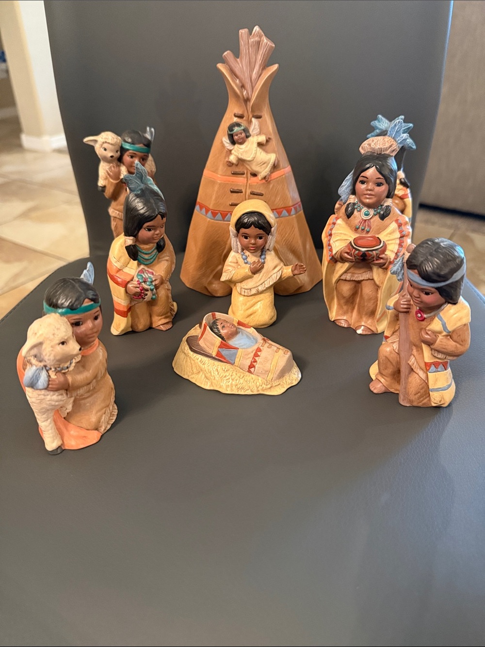 Hand-Painted Native-Inspired Nativity Ceramic Figurine Set